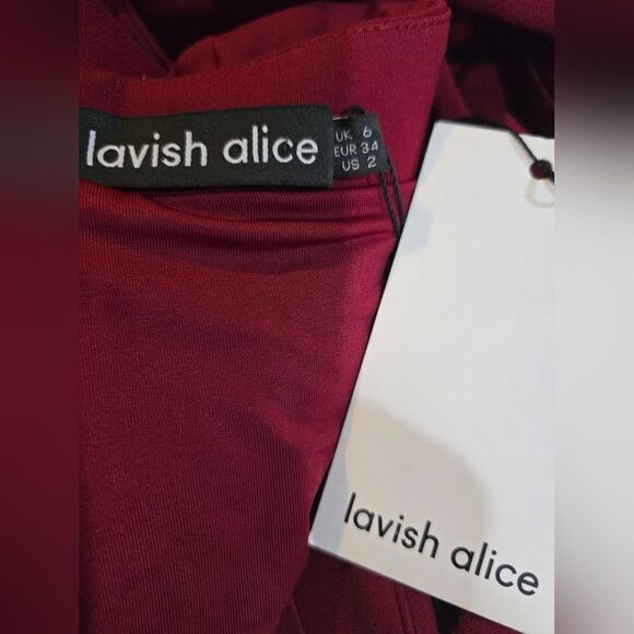 Lavish Alice RUBY Asymmetric Long Sleeve Ponte Midi Dress in Burgundy NWT size 2 - Picture 6 of 6